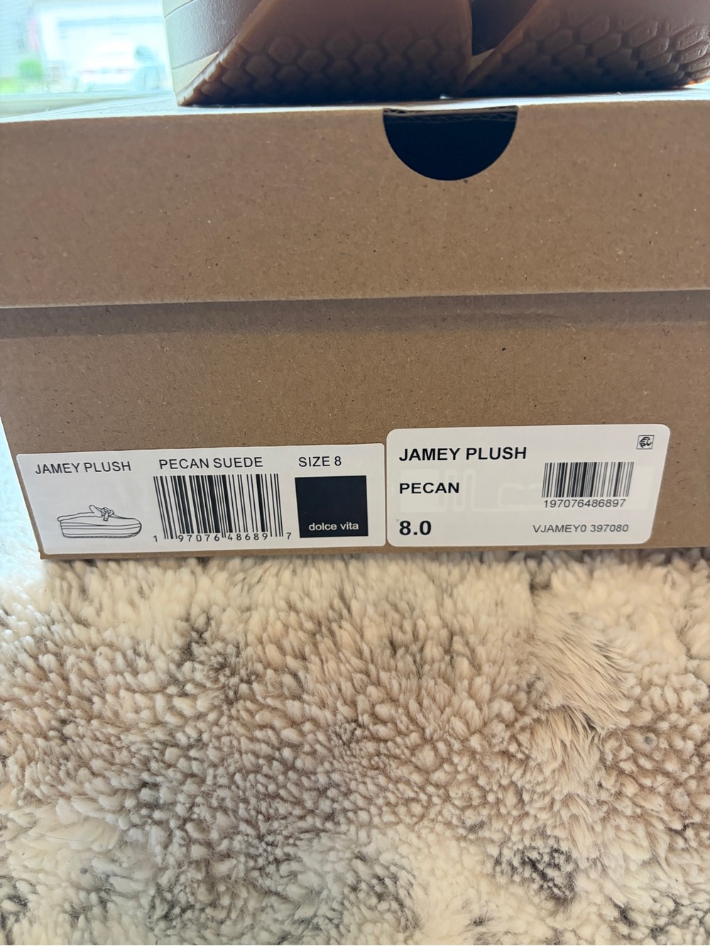 Dolce Vita Pecan Suede Platform Mule with White Shearling Trim - Picture 6 of 6